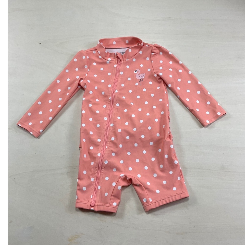 Simple Joys by Carters Baby Girls 18M Pink Polka Dot Ruffle Rash Guard Swimsuit